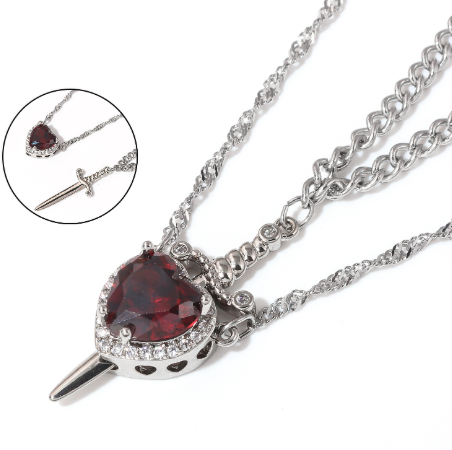 Collier Superposé Sorella™ Cœur & Épée (Un Ensemble)
