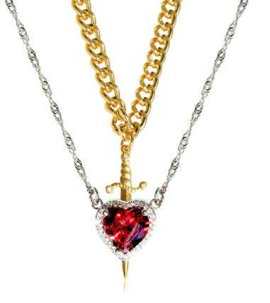Collier Superposé Sorella™ Cœur & Épée (Un Ensemble)
