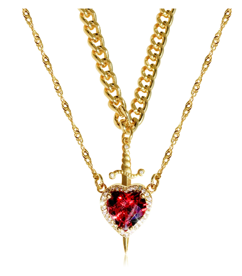 Collier Superposé Sorella™ Cœur & Épée (Un Ensemble)